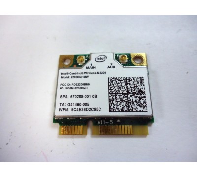 Intel Centrino Wireless-N 2200 2200BNHMW 802.11b/g/n, 300 Mbps 2x2, Single-band Wi-Fi Card SPS: 670288-001